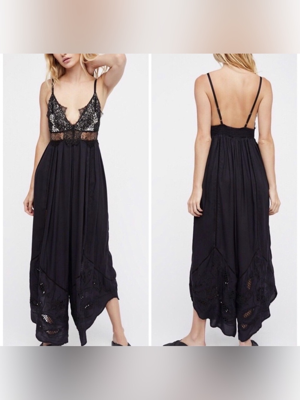 Free People Wild Eyes Lace Cutout Embroidered Jumper Size Small
